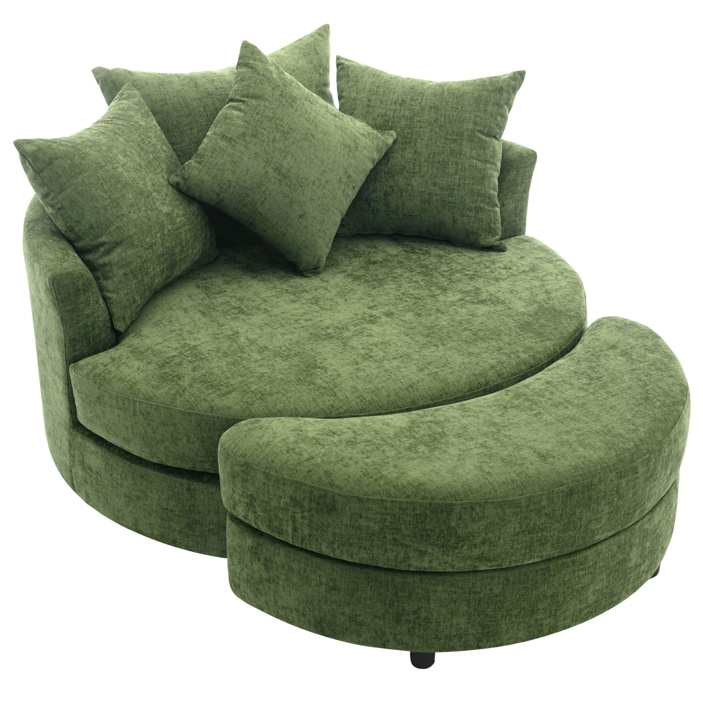 360° Swivel Accent Barrel Chair with Storage Ottoman & 4 Pillows - Green