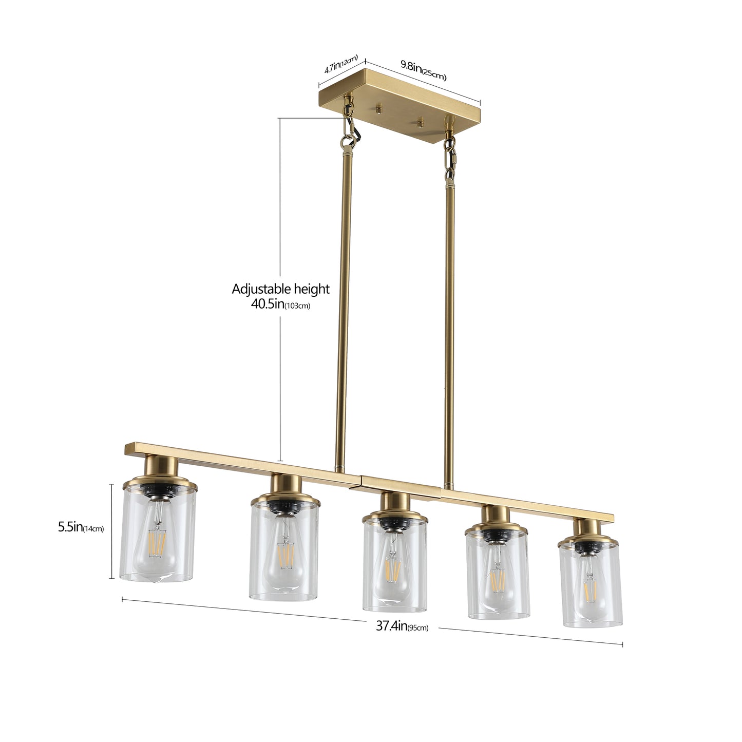 Modern Industrial 5-Light Chandelier - Golden Metal Frame