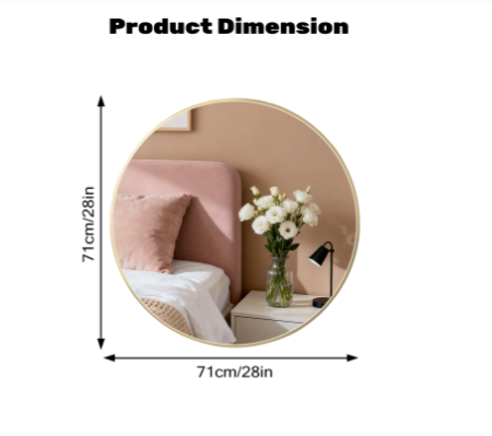 Gold Round Bathroom Mirror - 28 Inch Circle Wall Mirror