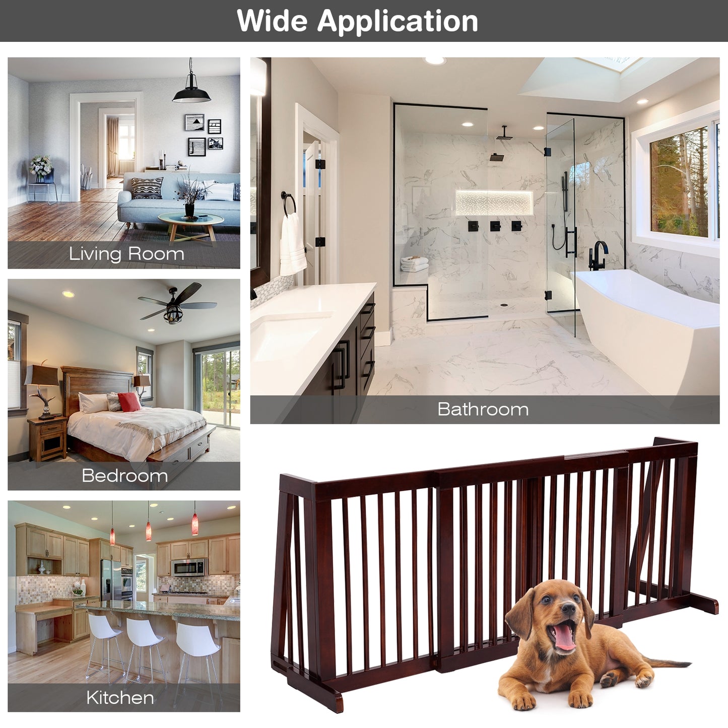 Folding Adjustable Free Standing Pet Barrier - Pine Wood