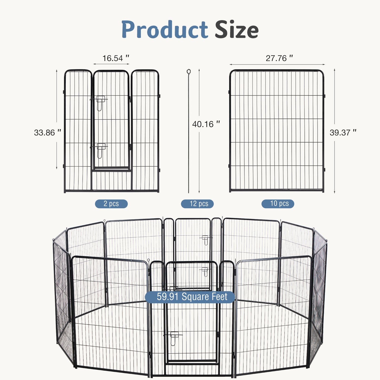 Foldable Metal Pet Fence With Door, Outdoor & Indoor Dog Kennel - Multiple Sizes