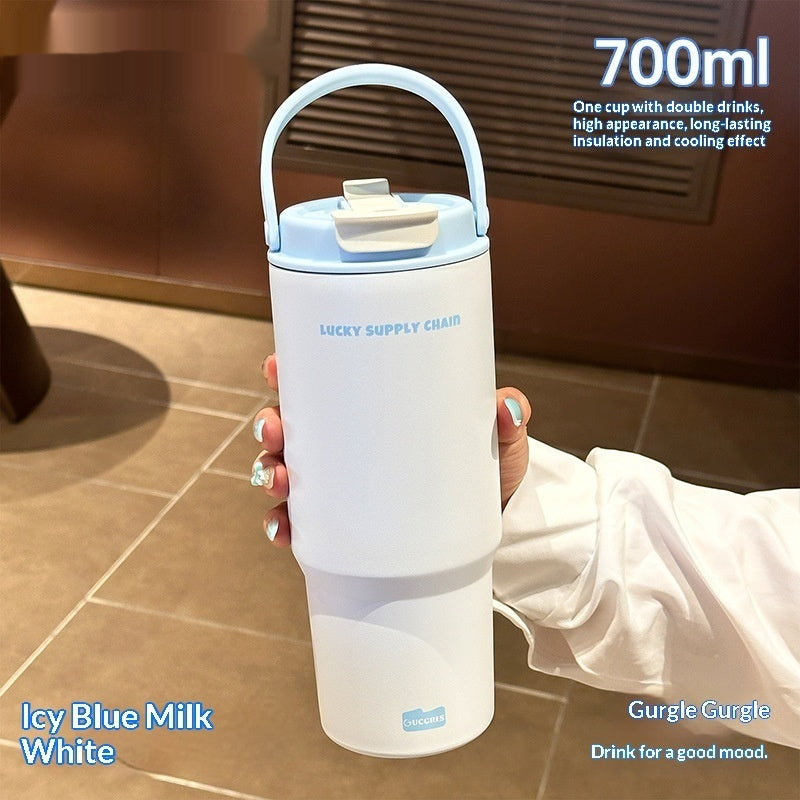 Large Capacity Stainless Steel Water Bottle with Straw - 700ml, Insulated, Durable