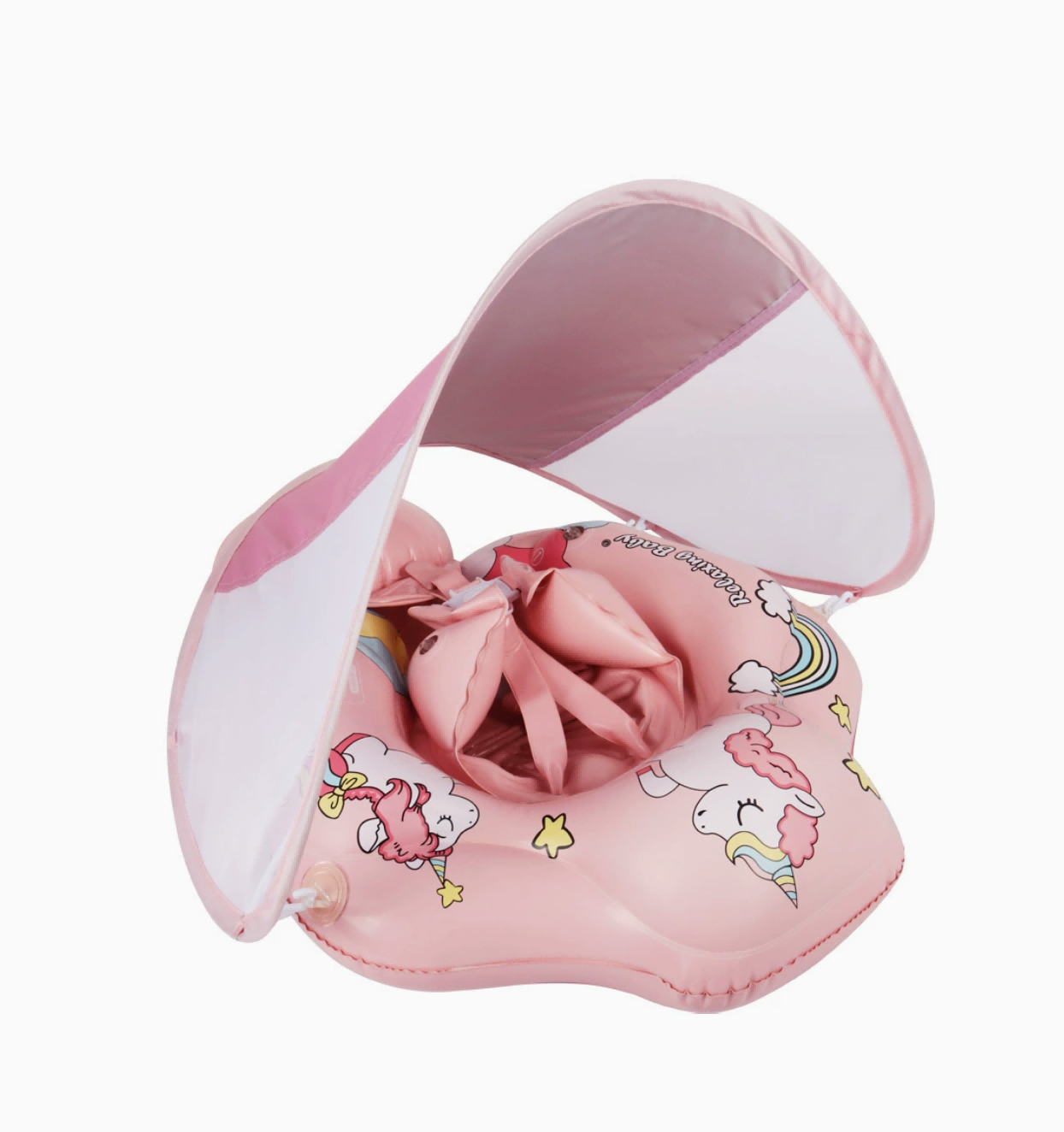 Baby Swimming Ring with Adjustable Seat & Sunshade - Pink