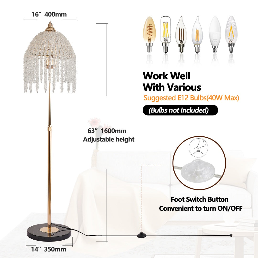 Elegant Crystal Floor Lamp - Vintage Waterfall Design with Marble Base