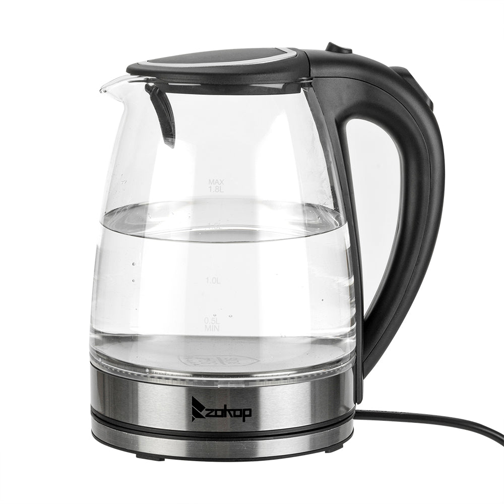 1.8L Electric Glass Kettle with Blue LED, Auto Shut-Off, 1500W