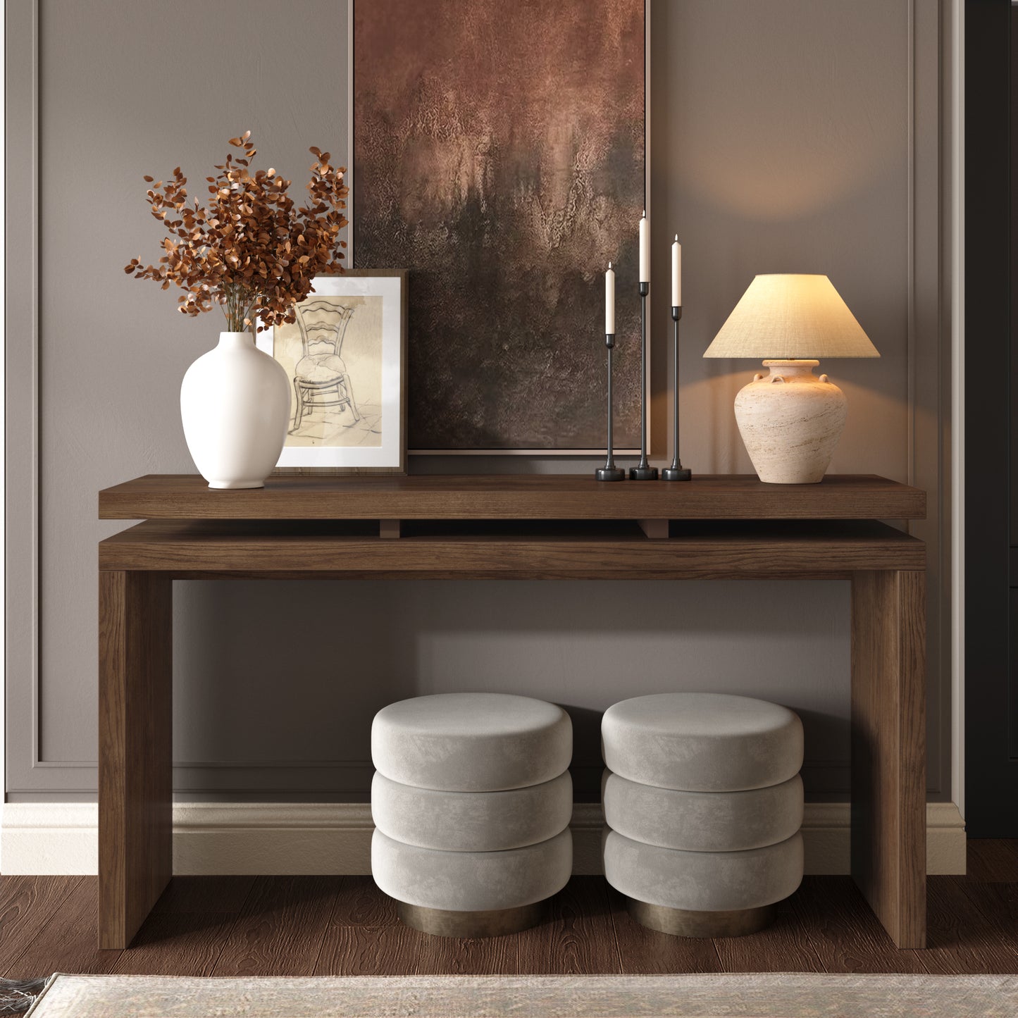 Antique Brown Farmhouse Console Table - Retro Wooden Entryway Design