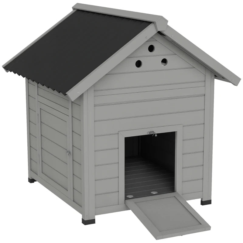 Wooden Duck Coop with Openable Roof & Double Doors - Light Gray Pet House