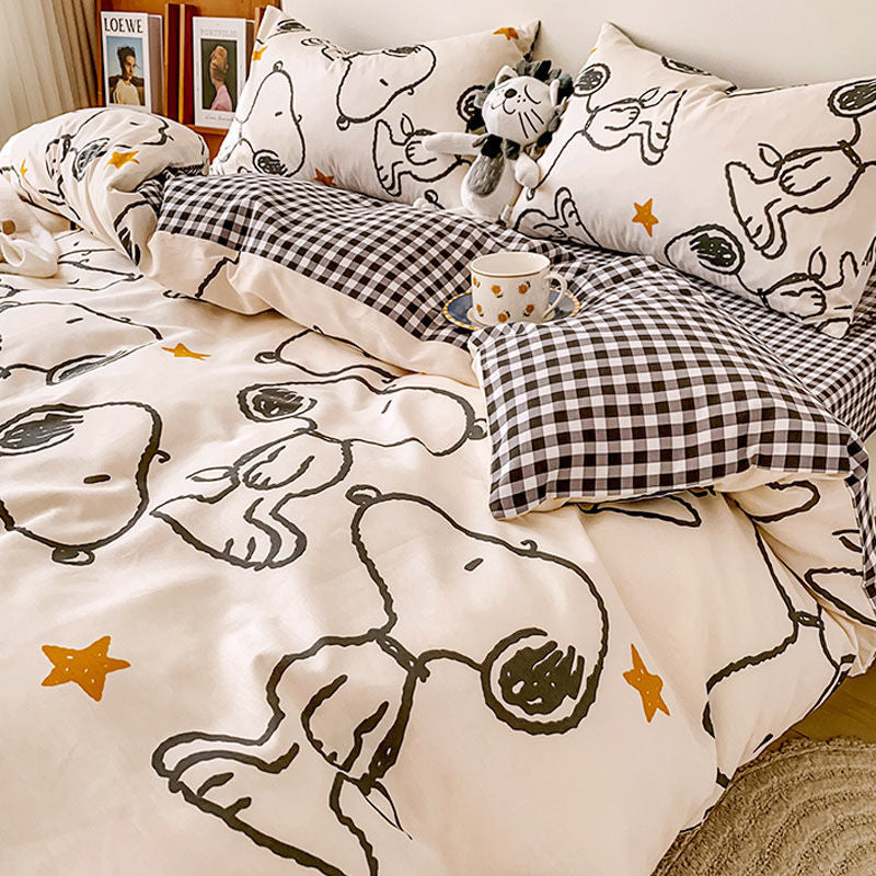 Washed Cotton Bedding Set - Four-Piece, Multiple Sizes & Patterns