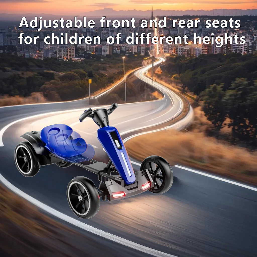 12V Electric Kids Pedal Go Kart - Adjustable Blue Ride-On Toy