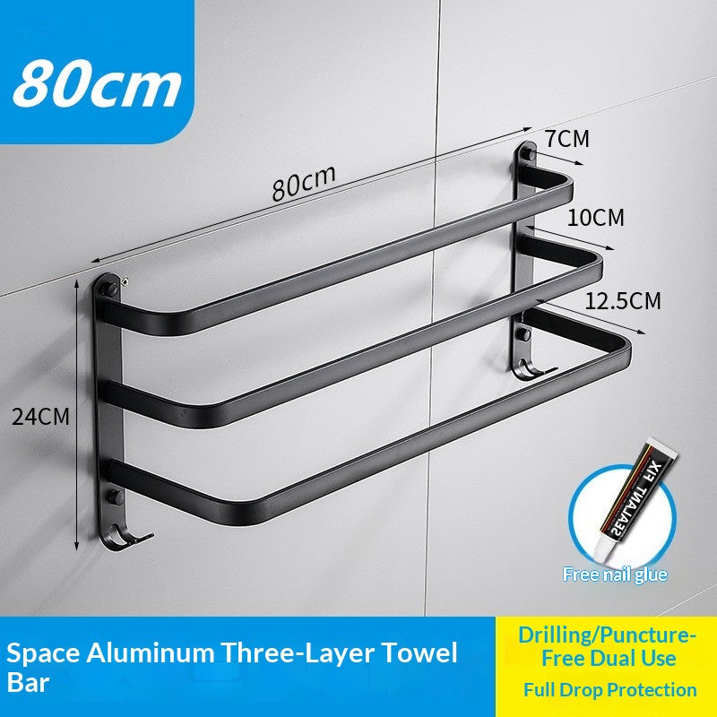 Double Bathroom Towel Bar Rack Aluminum Storage Holder Home Organization