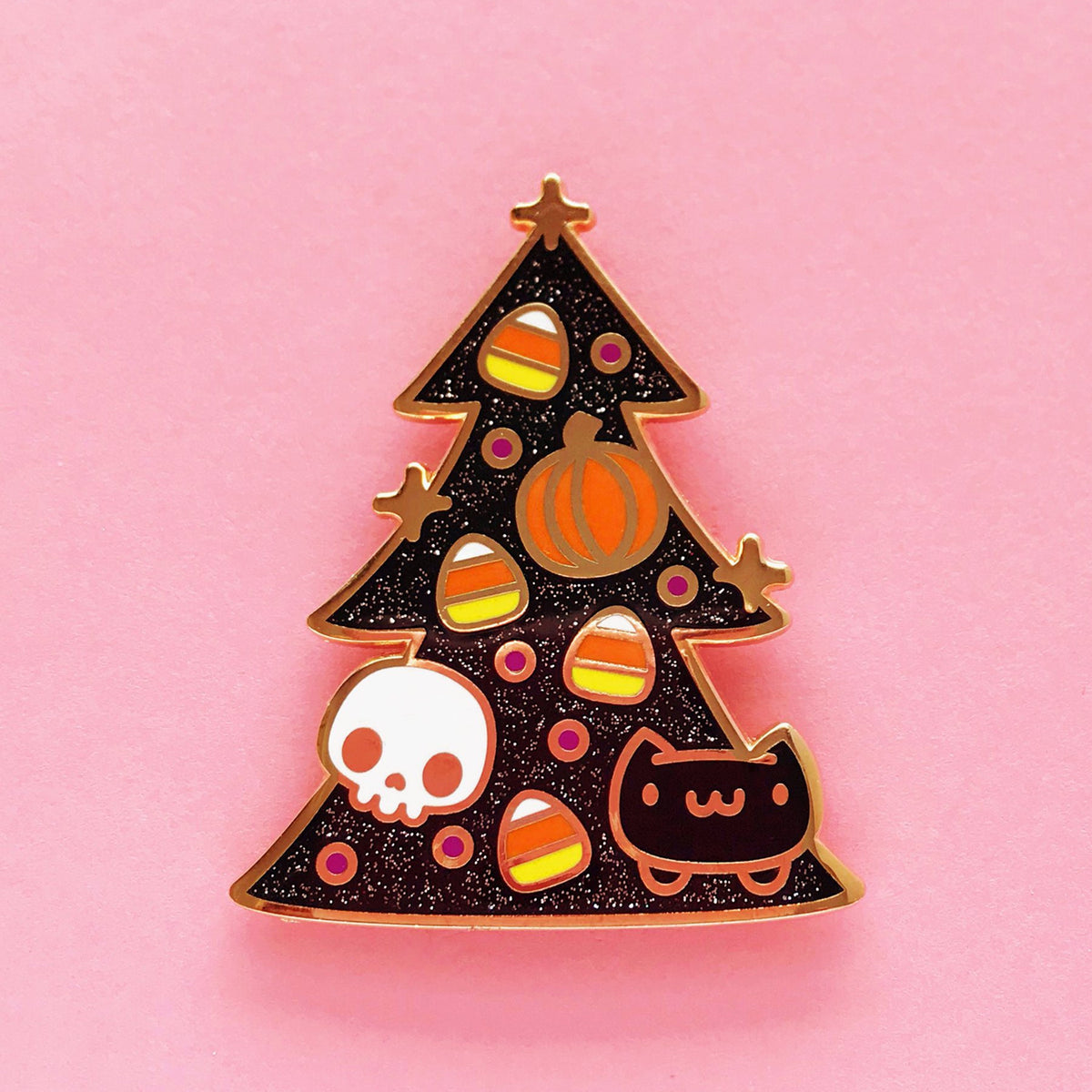 Cute Cat Badge Christmas Halloween Accessory Gold
