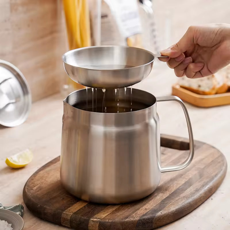 2L Stainless Steel Oil Filter Pot with Fine Mesh Strainer