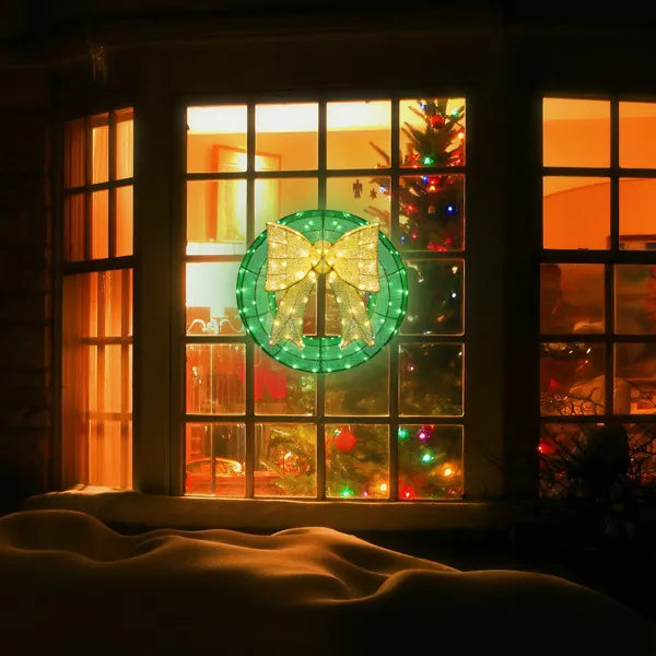 24-Inch Pre-Lit Outdoor Christmas Wreath with Golden Bow