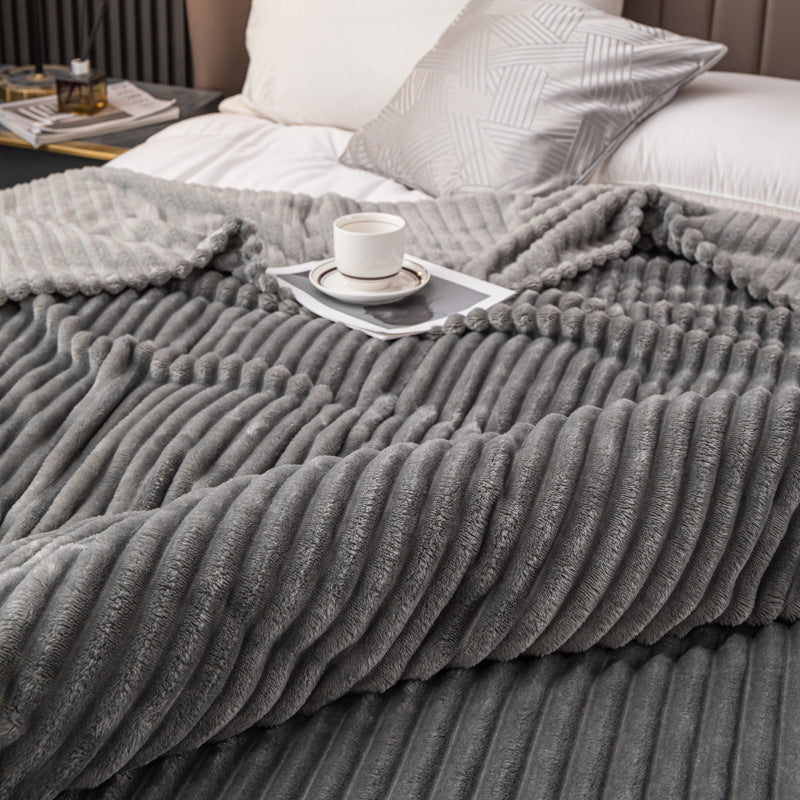 Solid Color Polyester Carpet - Thickened Striped Bedding Blanket for Home