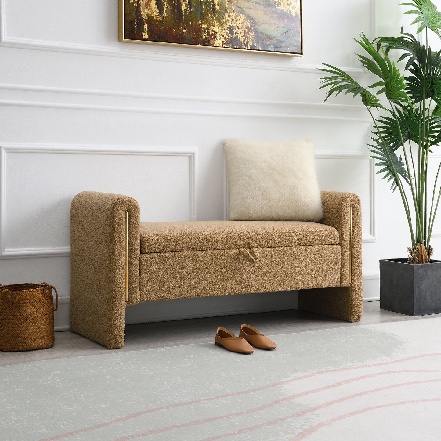 Modern Teddy Bed End Bench With Arms And Storage,Upholstered Large