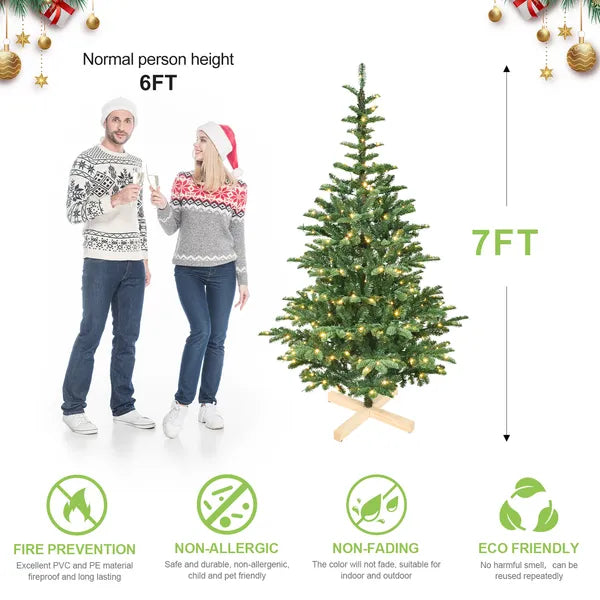 8ft LED Christmas Tree - Green with 1307 Tips, Hinged Base