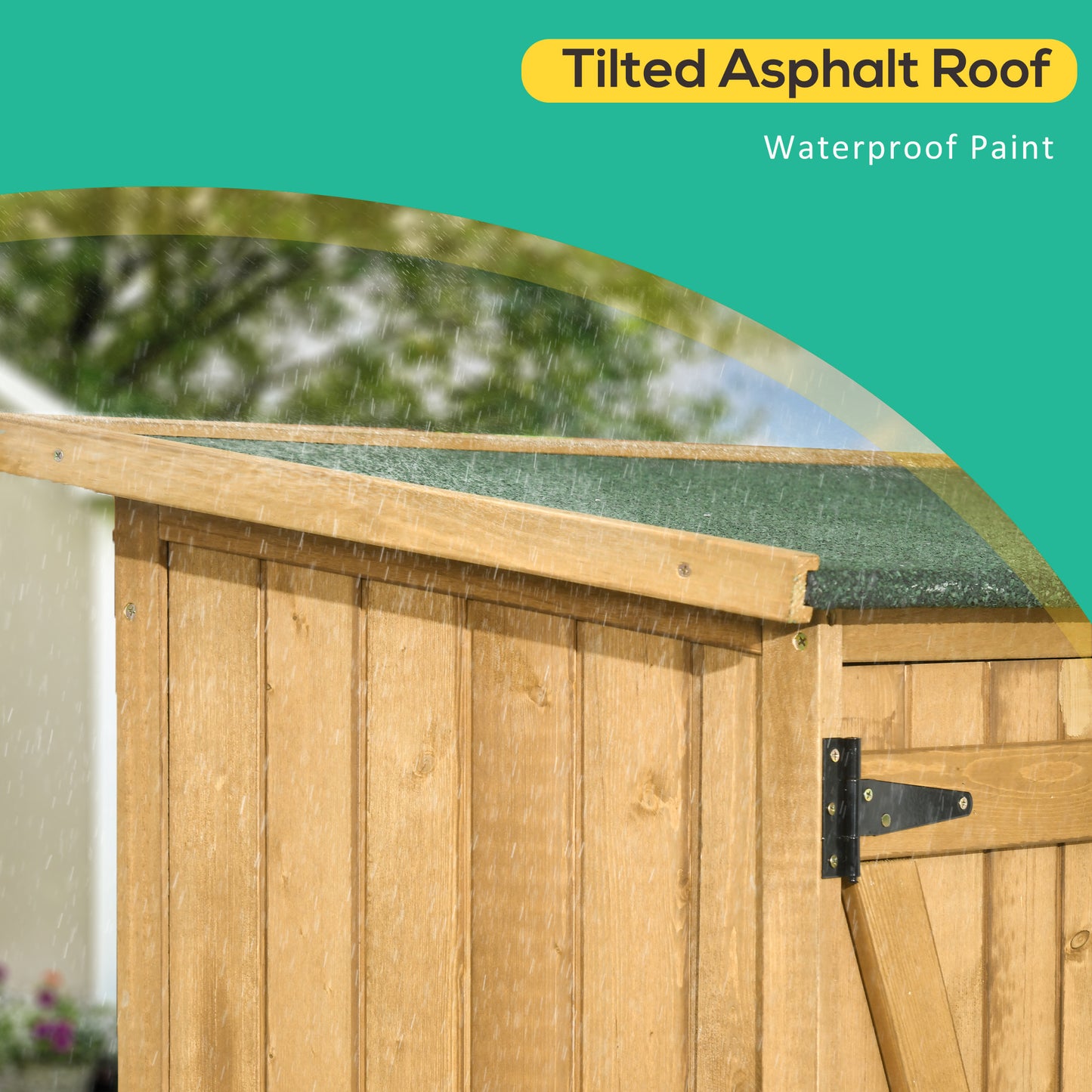 Outdoor Wooden Garden Storage Shed with Waterproof Asphalt Roof - Lockable, 3-Tier Shelves, Natural Finish