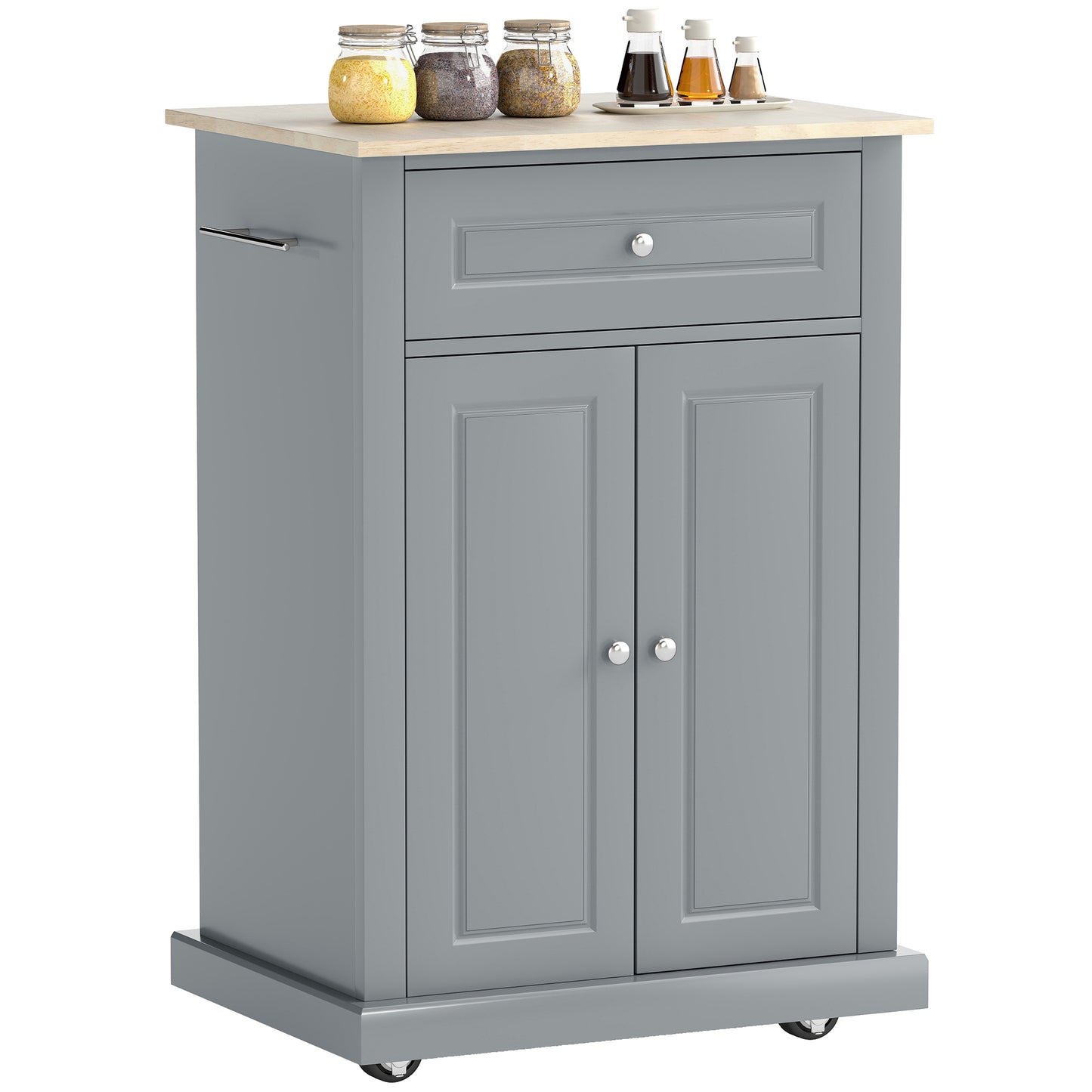 Portable Kitchen Island Cart with Drawer & Adjustable Shelf - Grey