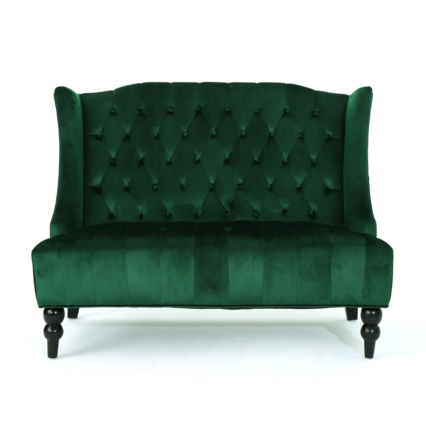 Emerald Velvet Loveseat with Wingback and Button-Tufted Design