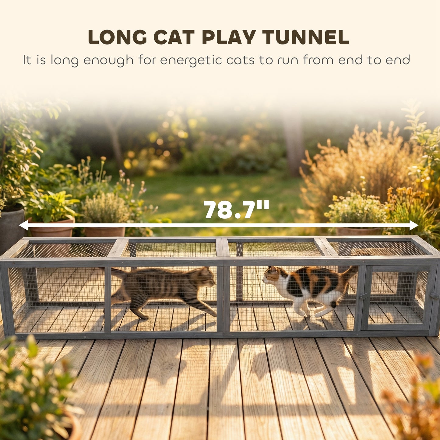 Wooden Cat Run with Weather Protection - Extendable Outdoor Cat Shelter, 79 Inch