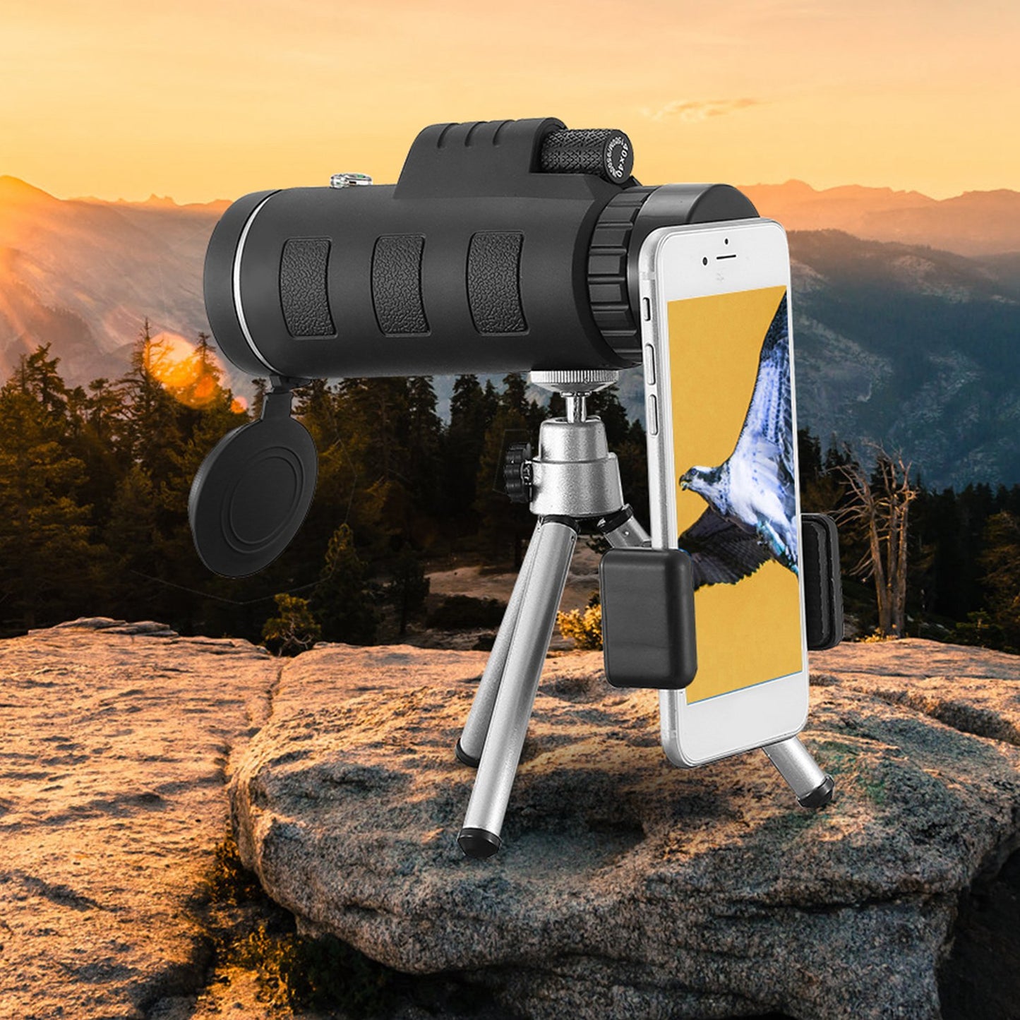 40x40 HD Monocular Telescope with Tripod & Phone Holder - Black