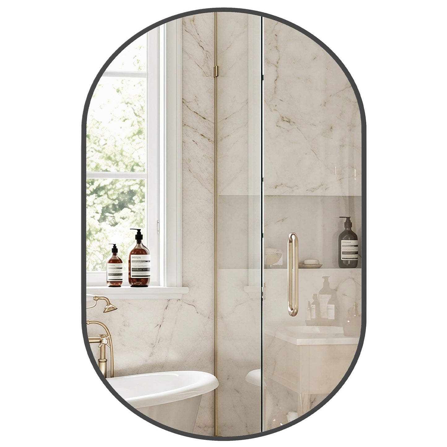 Bathroom Mirror, Oval Wall With Rust-proof Metal Frame And Tempered
