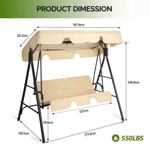 Khaki Iron Swing Set with Cushion Canopy - 250kg Capacity