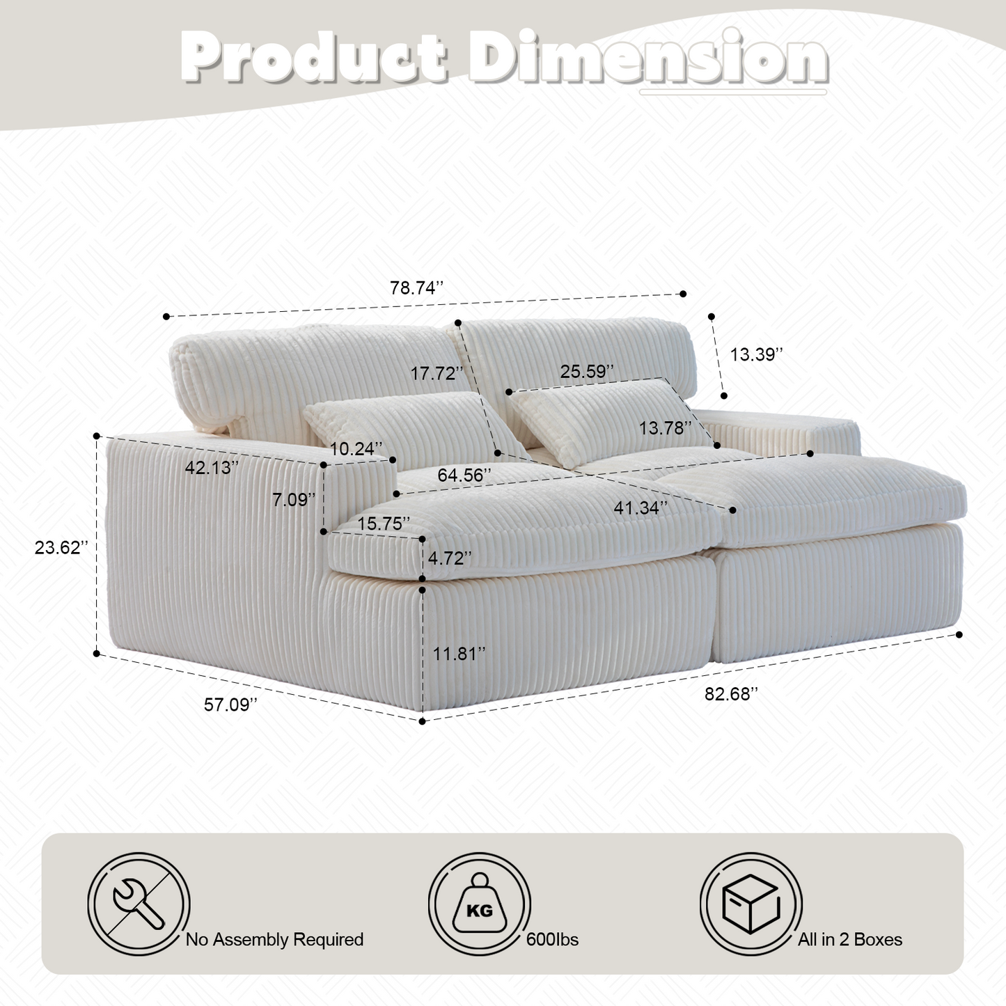 Oversized Double Chaise Lounge Chair - White Corduroy Sleeper