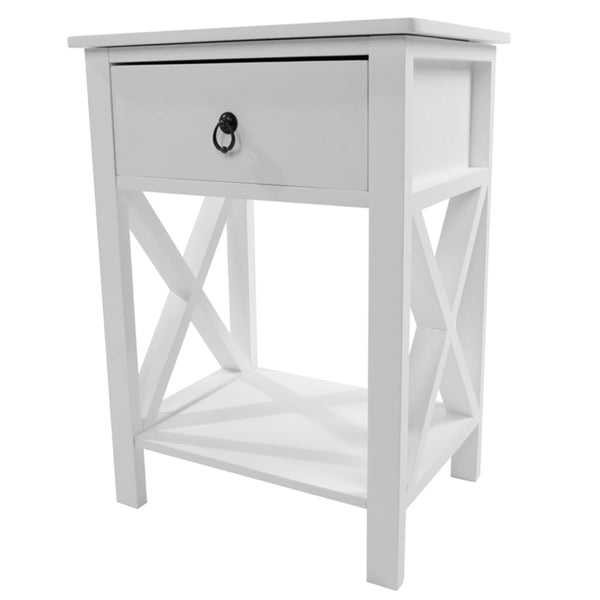 Modern White Bedside Table with Drawer and Shelf - 40x30x55 cm