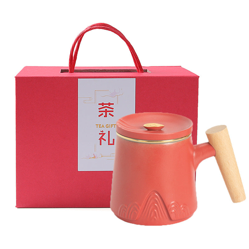 Ceramic Tea Separation Cup with Lid - Double Layer, Microwave Safe, 301-400ml