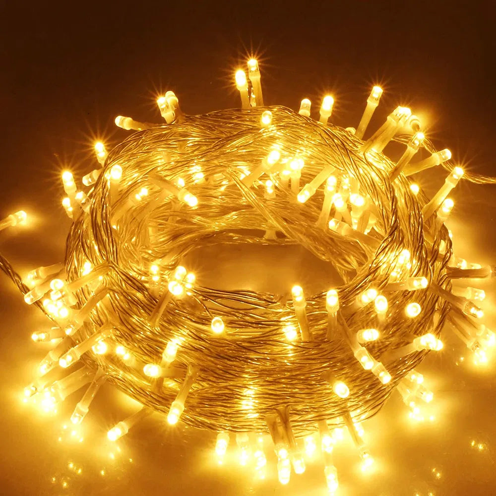 300 LED Warm White String Curtain Lights - IP44 Waterproof