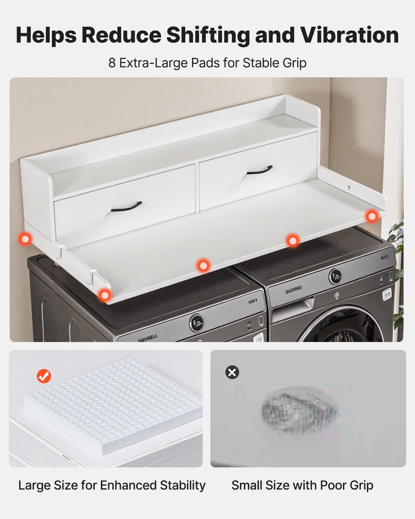 Washer Dryer Countertop with Shelf and Drawers - Laundry Storage, White