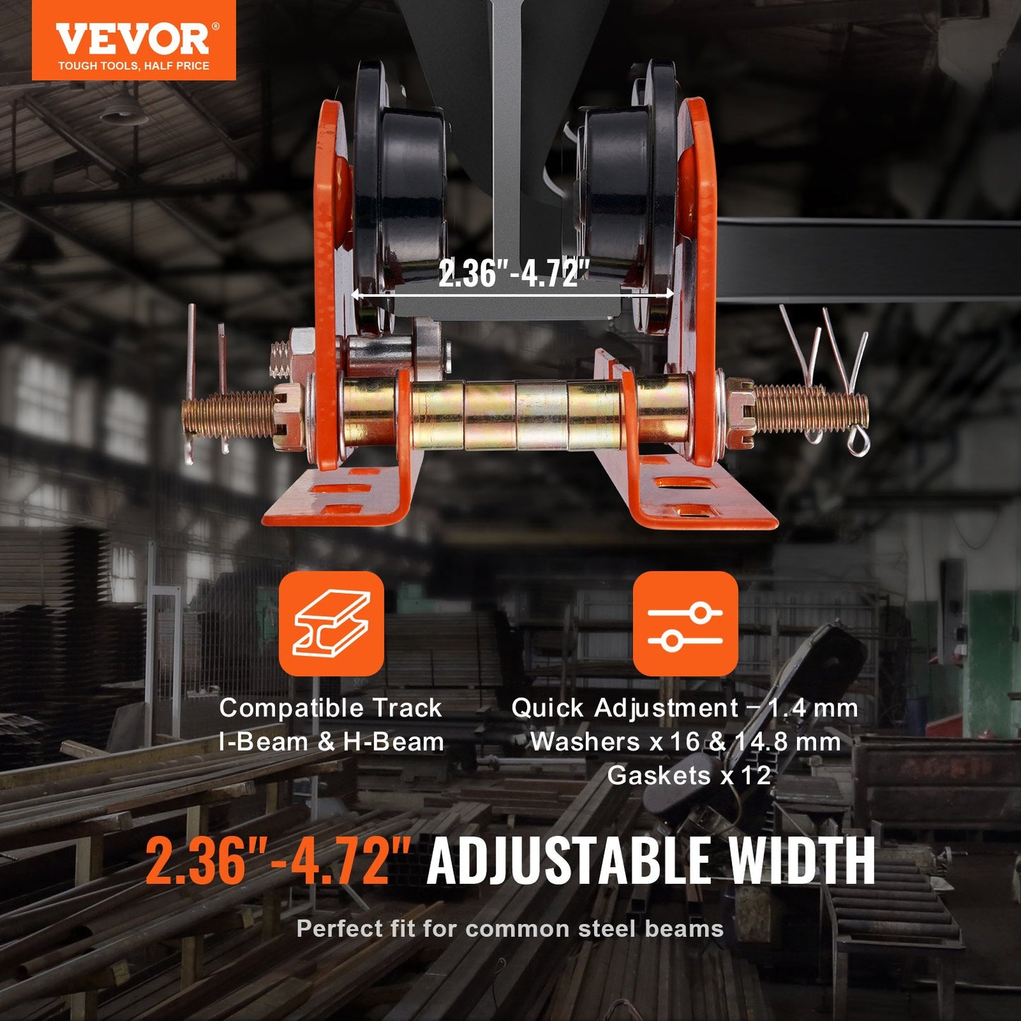Electric Hoist Manual Trolley with Adjustable Width 1100 Lb Capacity for I-Beam Lifting