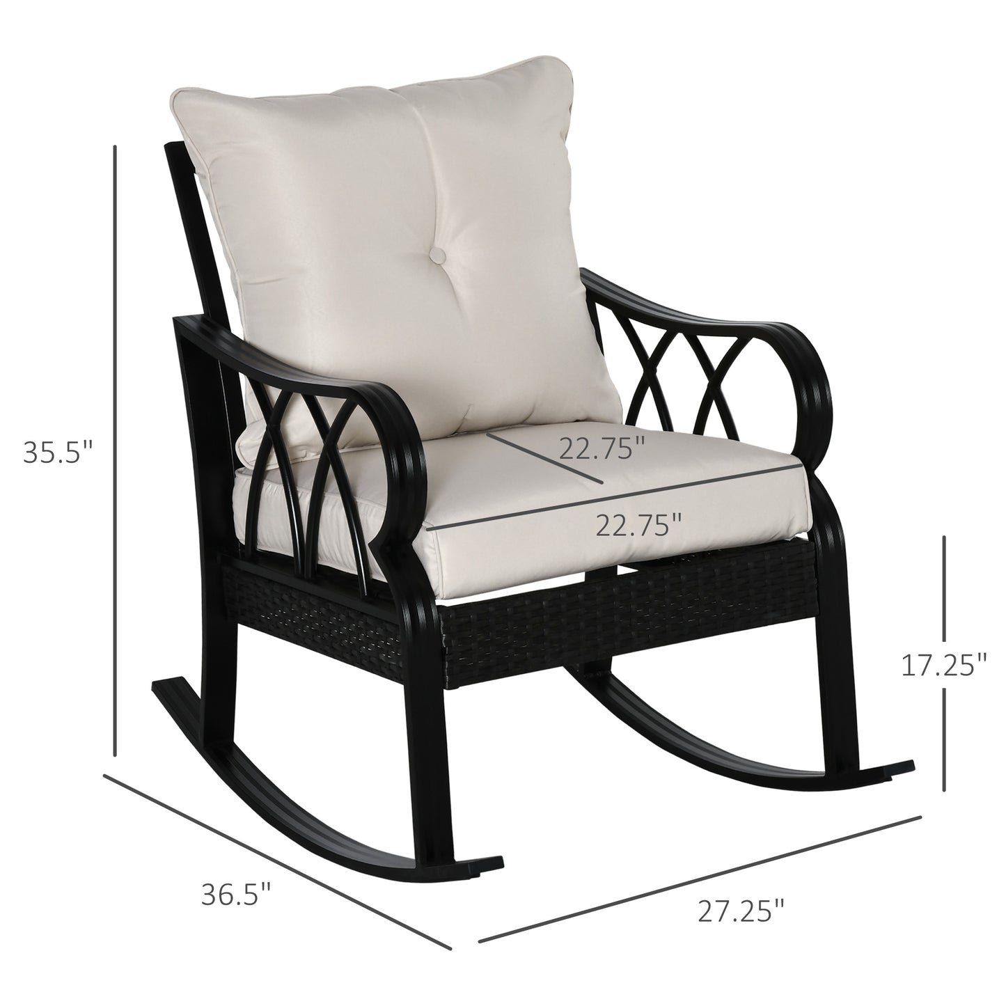 Outdoor Wicker Rocking Chair with Padded Cushions - Khaki