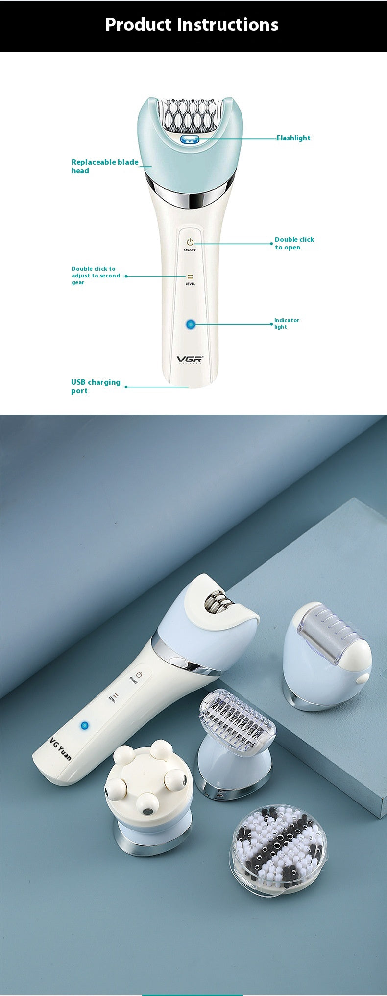 5-in-1 Electric Lady Shaver & Hair Remover – IPX4 Washable