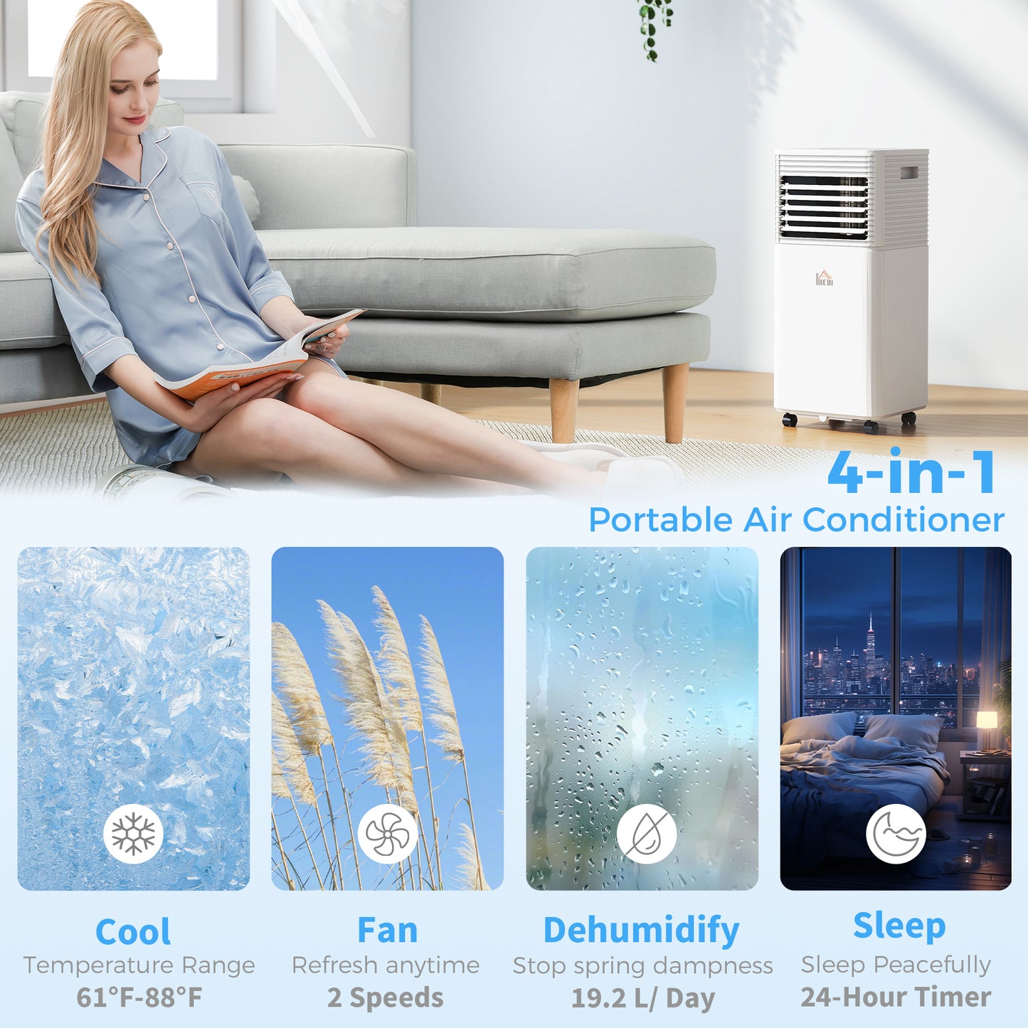 Portable 10000 BTU Air Conditioner with Remote & Timer - White