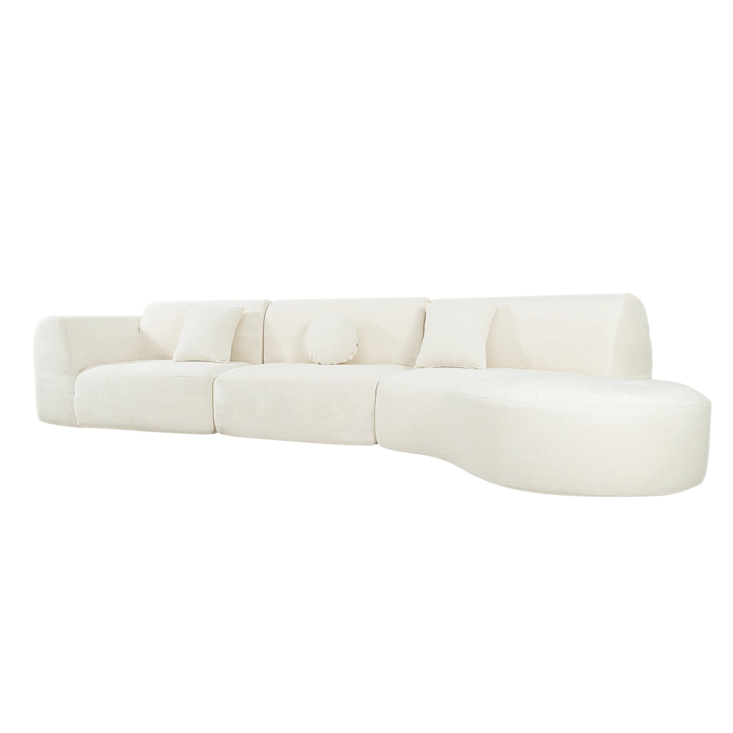 140" Curved Sectional Sofa - Beige 3-Piece Set with Chaise Lounge