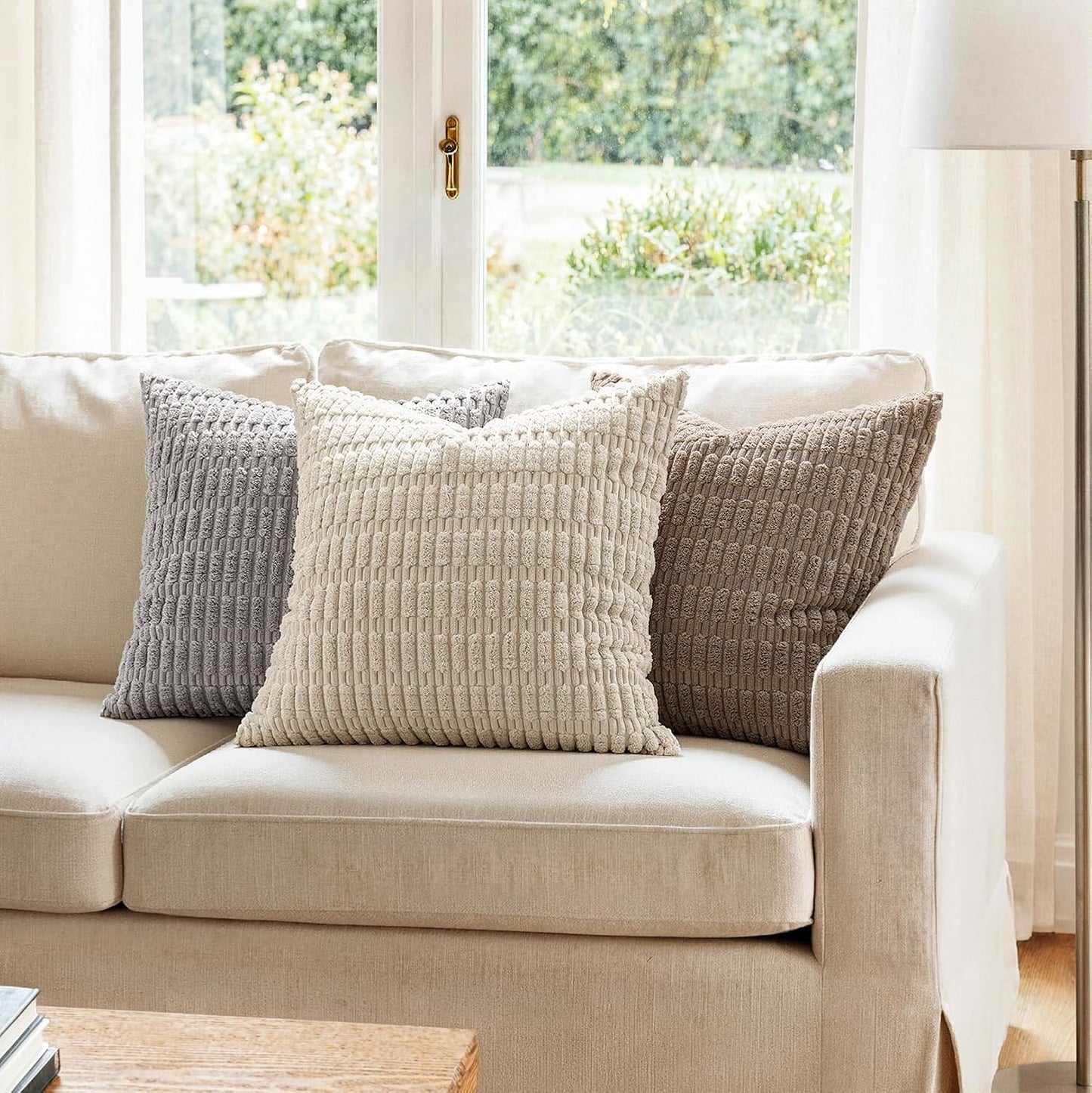 Set of 2 Soft Corduroy Pillow Covers 18x18 Inch - Cream White