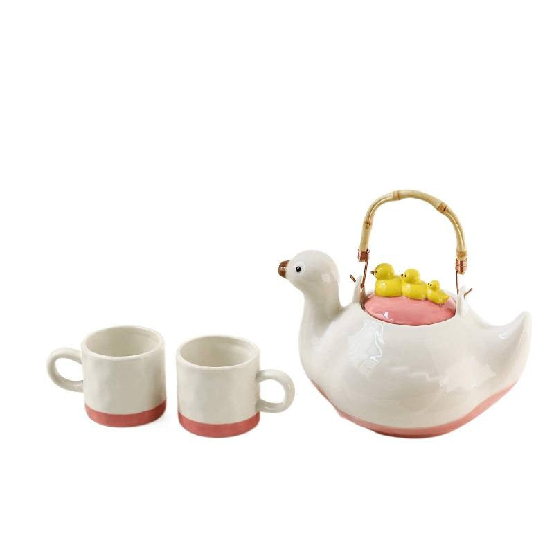 Cute Duck Ceramic Teapot Set with Water Jug and Kettle for Afternoon Tea