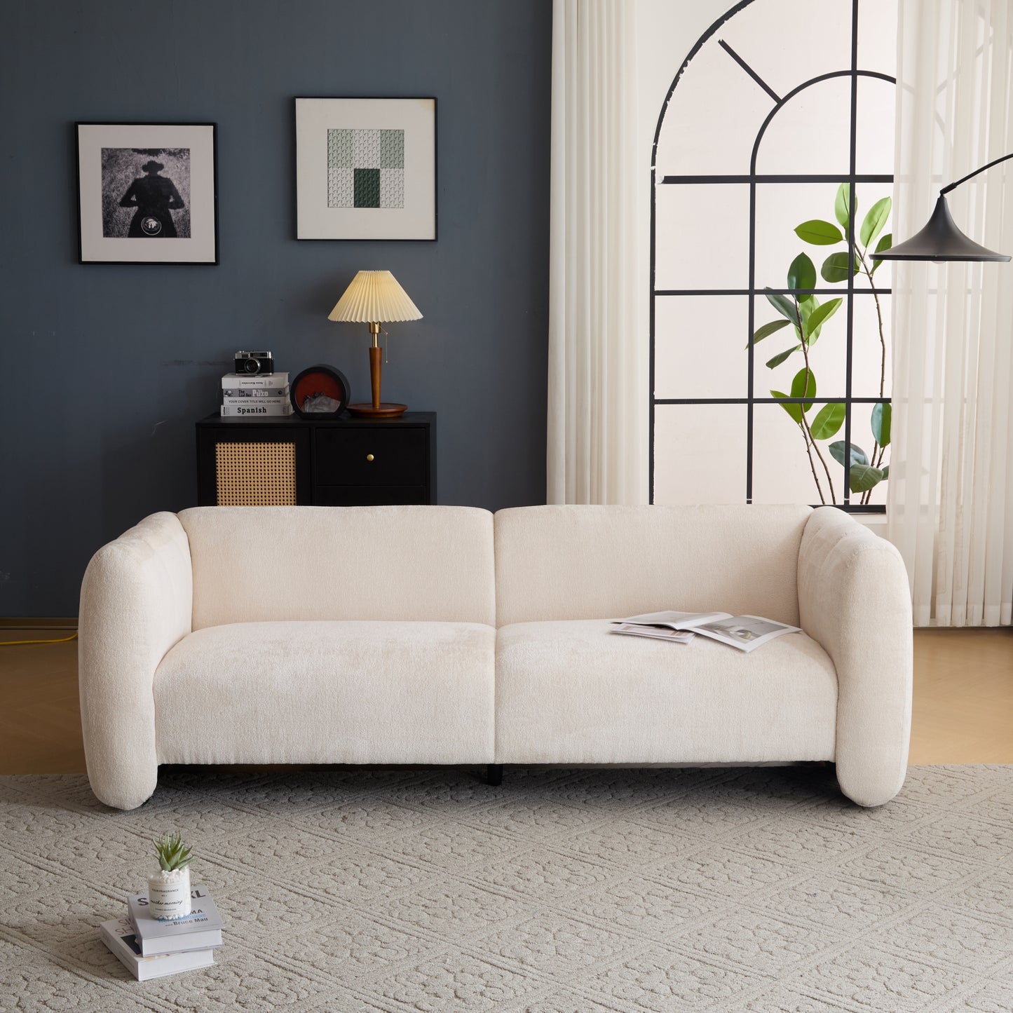 3-Seater Boucle Sofa with Wave Design - Beige