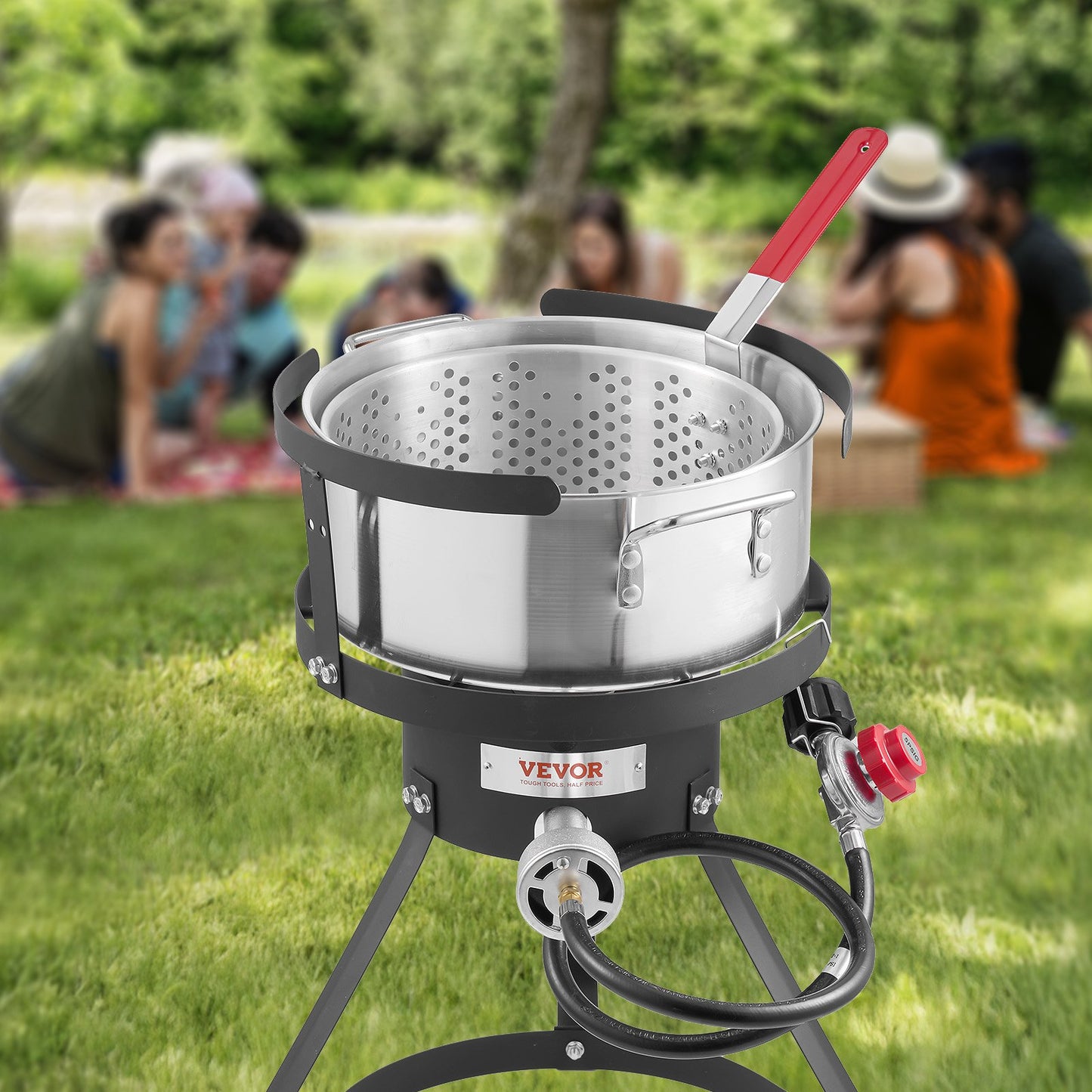 10 Qt Outdoor Propane Deep Fryer Kit with Basket - Silver