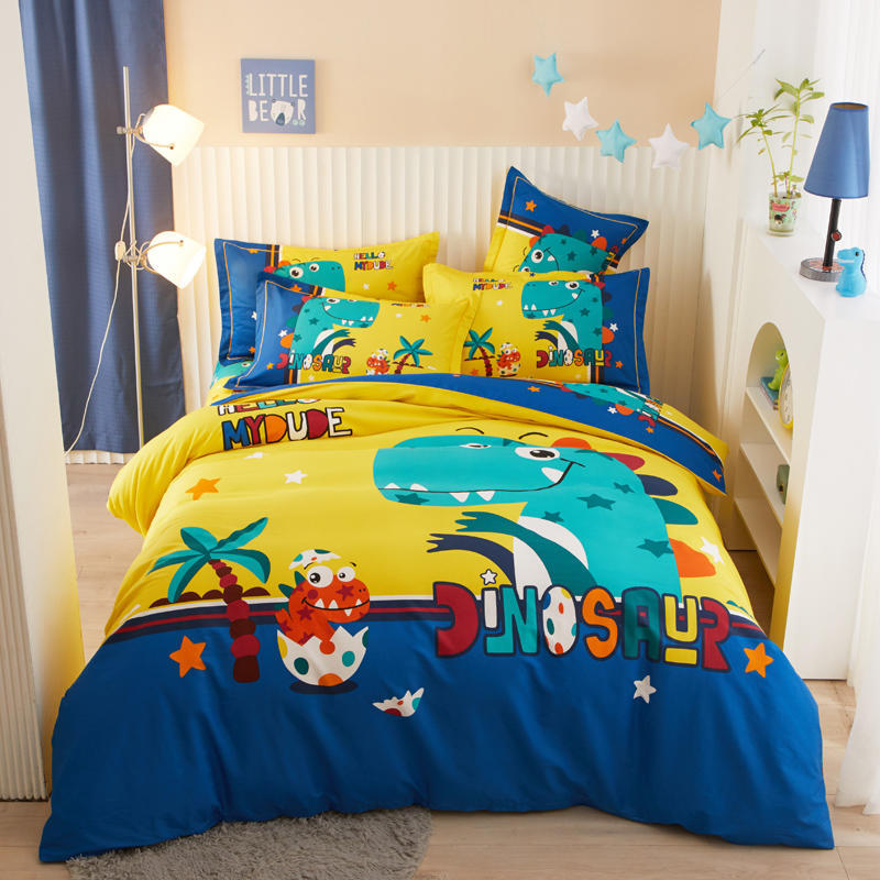 Kids Cotton Cartoon Bedding Set - Boys Girls Bed Linen & Pillowcases