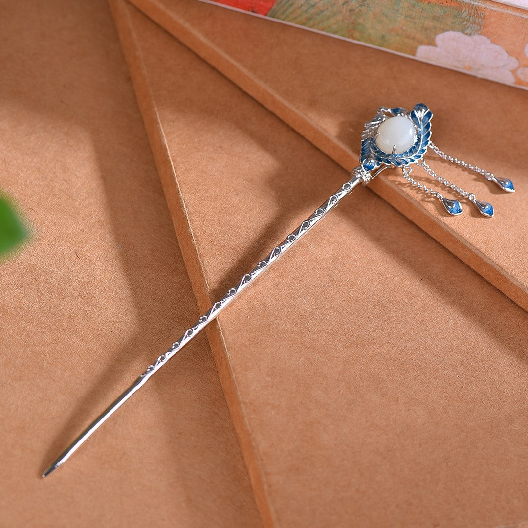 Hetian Jade S925 Silver Hairpin with Enamel – Multiple Styles