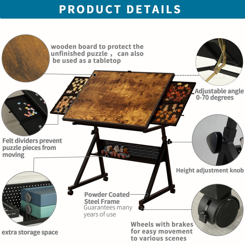 1500-Piece Jigsaw Puzzle Table Board with 4 Trays - Black