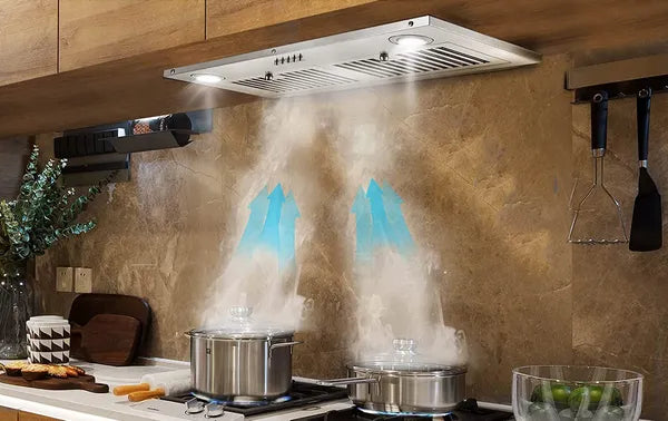 30 Inch Stainless Steel Range Hood Insert with Front Controls & LED Lights - 600CFM Ventilation