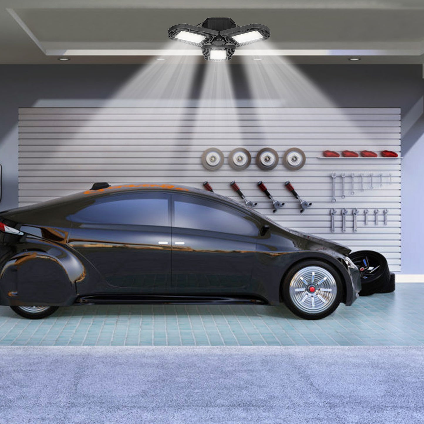 80W LED Garage Ceiling Light with 7000LM & 3 Adjustable Panels - E26/E27 Deformable Workshop Lamp
