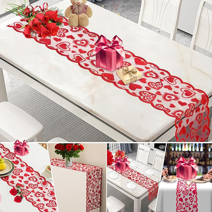 Lace Heart Table Runner - 13 x 72 Inch Valentine's Day Decor