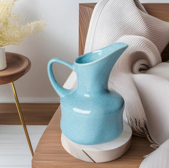 Blue Ceramic Handheld Vase for Living Room Decor 16.5x20cm