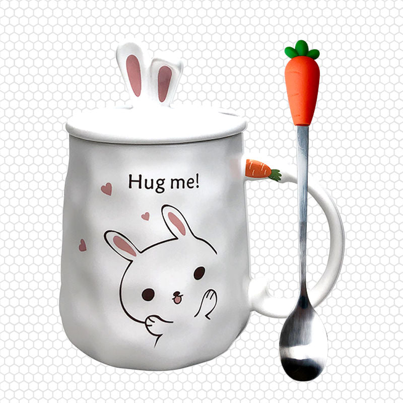 Cute Ceramic Water Cup with Lid and Spoon - Creative Drinkware for Kitchen