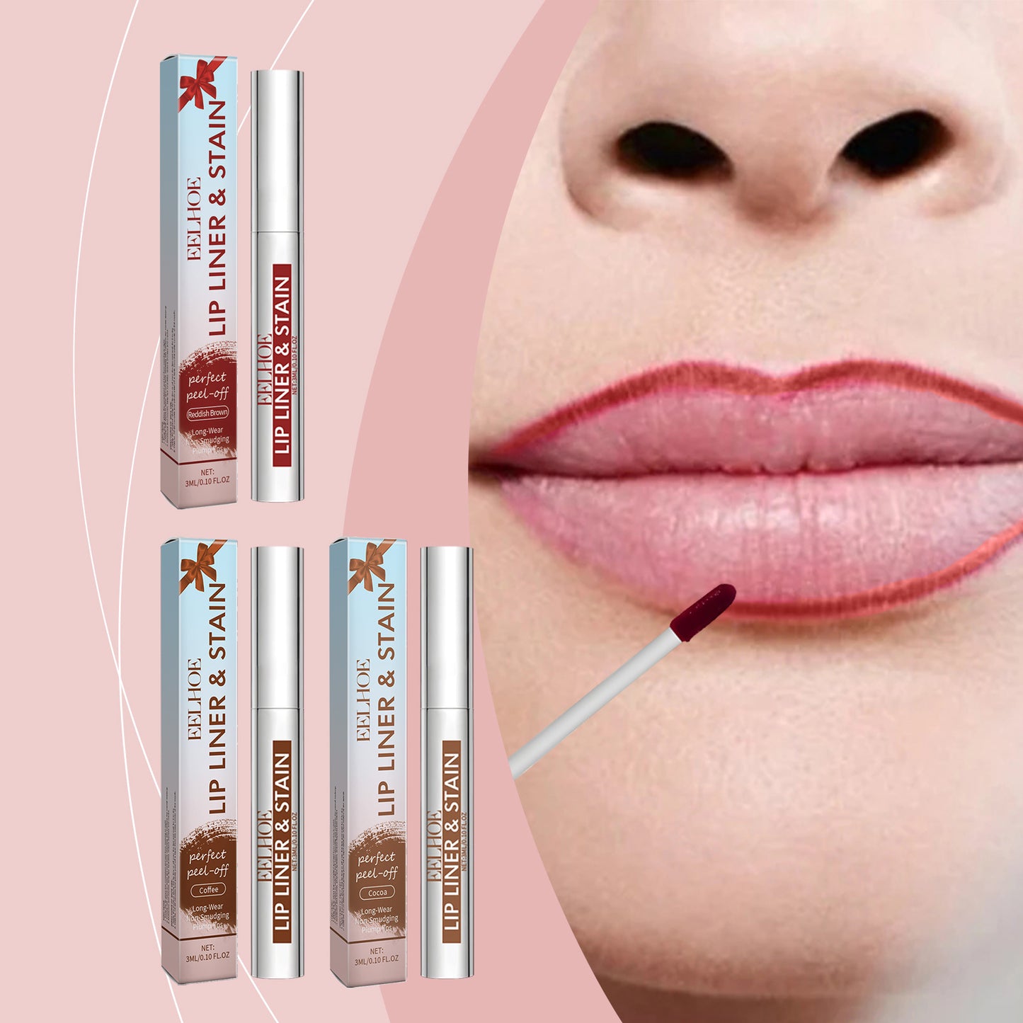 Peel-Off Lip Gloss Red Brown 3ml Makeup Set for Lip Color & Shine